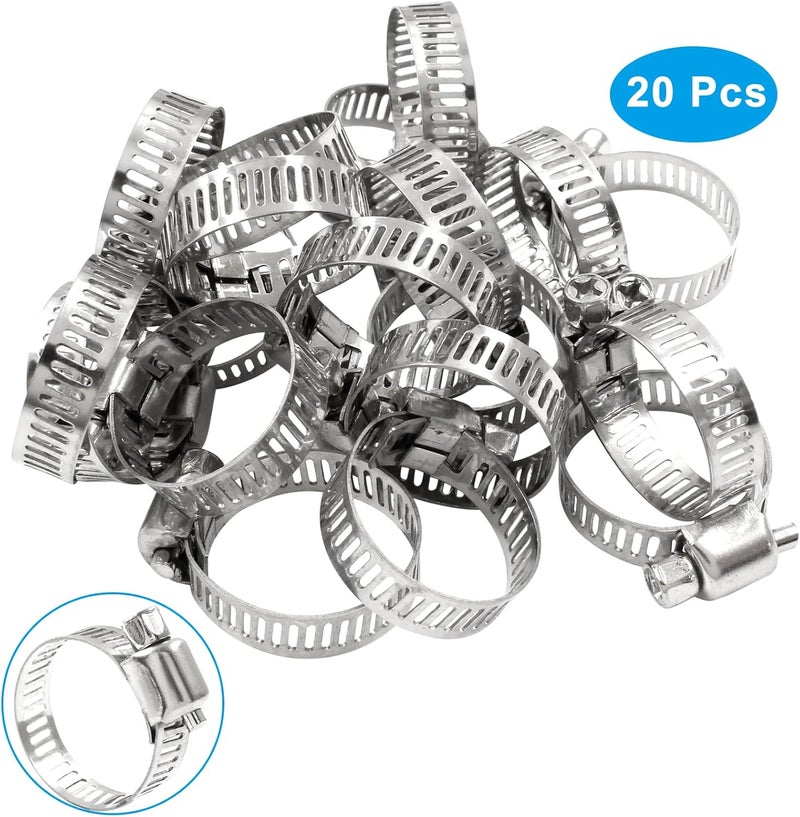 Coufce 20 pcs 5/8" - 1" 304 Stainless Steel Hose Clamps, Adjustable Metal Pipe Clamp, Worm Gear for Pipe - Dryer Repair, Tubing and Fuel Line - Image 3